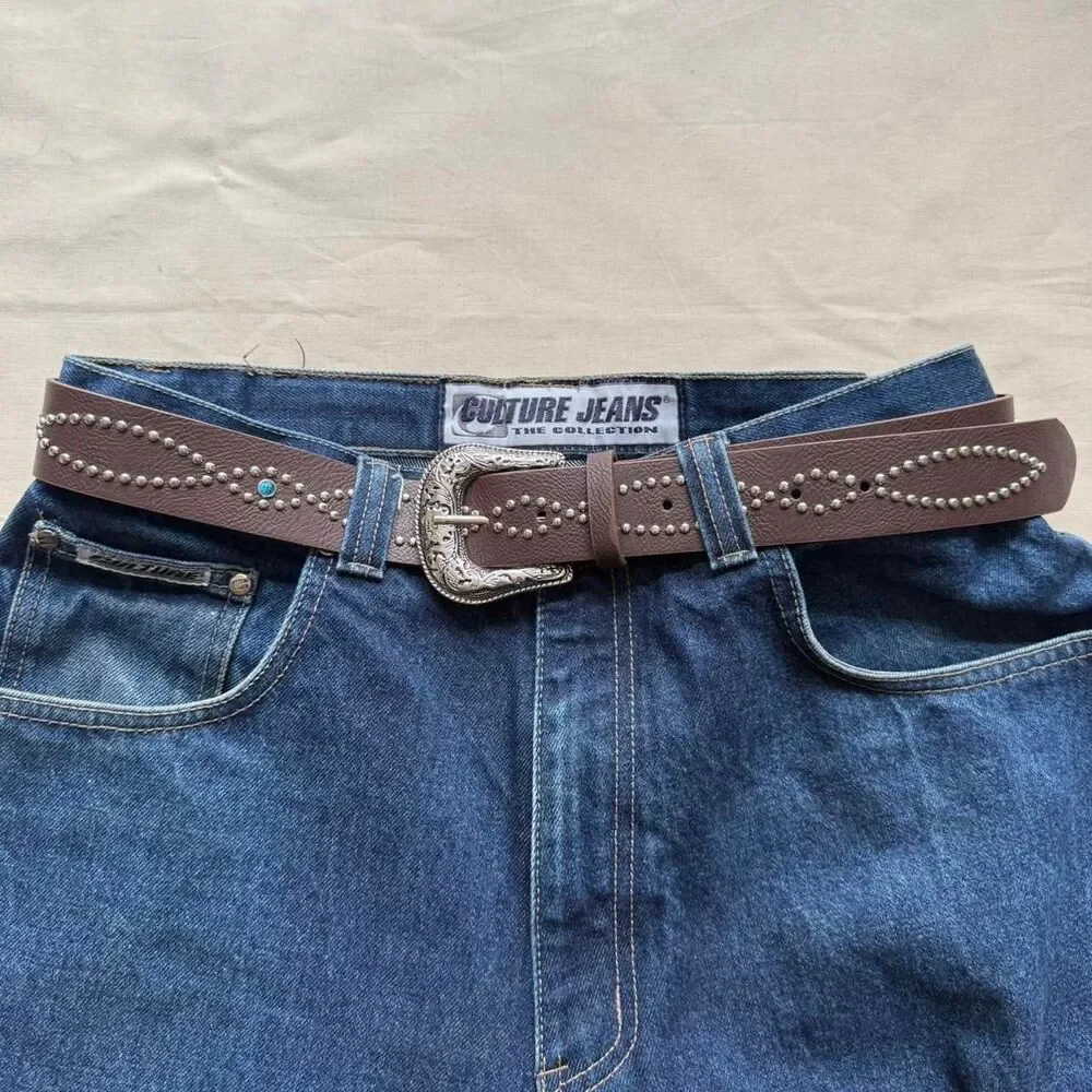 y2k style brown american western studded design belt